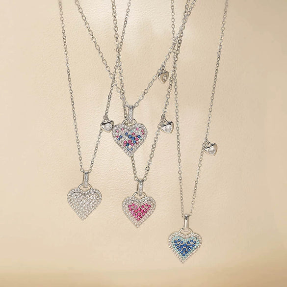 Light Luxury Copper Heartshaped Pendant Necklace With Colored Diamond Insert And Zirconia