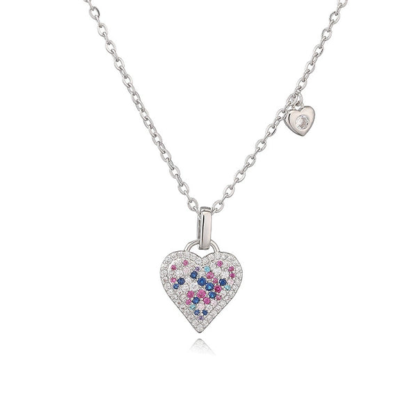 Light Luxury Copper Heartshaped Pendant Necklace With Colored Diamond Insert And Zirconia