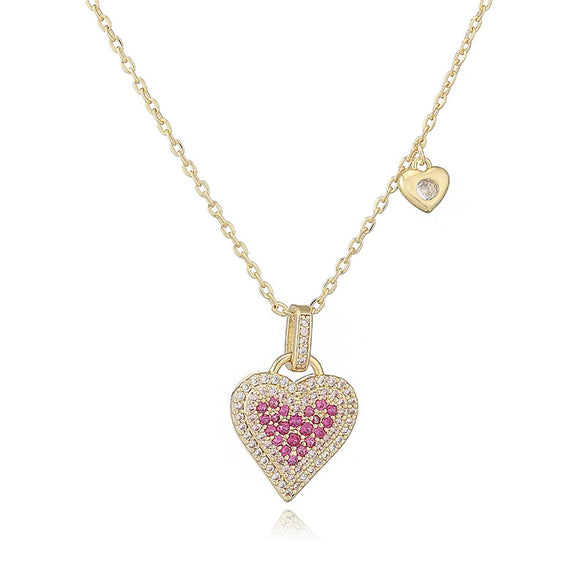 Light Luxury Copper Heartshaped Pendant Necklace With Colored Diamond Insert And Zirconia