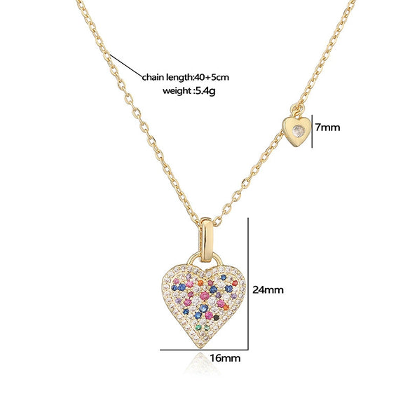 Light Luxury Copper Heartshaped Pendant Necklace With Colored Diamond Insert And Zirconia
