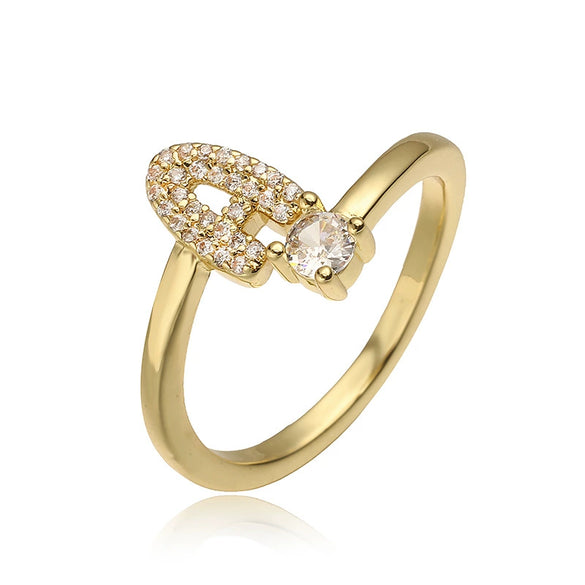 Light Luxury Copper Inlaid Zircon Letter Ring For Women