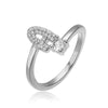 Light Luxury Copper Inlaid Zircon Letter Ring For Women