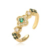 Light Luxury Copper Inlaid Zirconia Four Leaf Clover Flower Petal Opening Adjustable Women's Ring