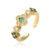 Light Luxury Copper Inlaid Zirconia Four Leaf Clover Flower Petal Opening Adjustable Women's Ring