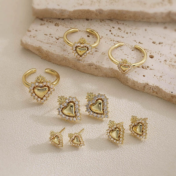 Light Luxury Copper Inlaid Zirconium Heartshaped Jewelry Set For Women With Heart Water Drop Bell Patterns