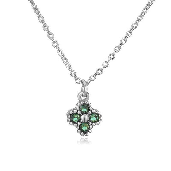 Light Luxury Copper Insert Zirconia Four Leaf Clover Flower Pendant O Chain Women's Necklace