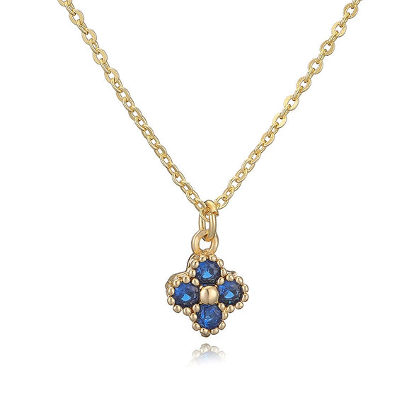 Light Luxury Copper Insert Zirconia Four Leaf Clover Flower Pendant O Chain Women's Necklace