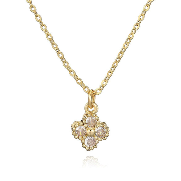 Light Luxury Copper Insert Zirconia Four Leaf Clover Flower Pendant O Chain Women's Necklace