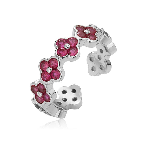 Light Luxury Copper Insert Zirconia Four Leaf Clover Opening Adjustable Ladies Ring With Geometric Pattern
