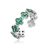 Light Luxury Copper Insert Zirconia Four Leaf Clover Opening Adjustable Ladies Ring With Geometric Pattern