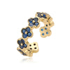 Light Luxury Copper Insert Zirconia Four Leaf Clover Opening Adjustable Ladies Ring With Geometric Pattern