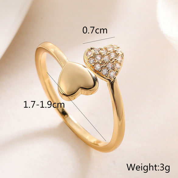 Light Luxury Copper Plated 18K Gold Zircon Love Leaf Opening Ring For Women With Geometric Pattern