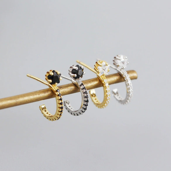 Light Luxury Cshaped S925 Sterling Silver Fivepointed Star Geometric Electroplated Earrings