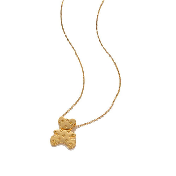 Light Luxury Cute Movable Bear Titanium Steel Necklace For Women With Geometric Design And Electroplating