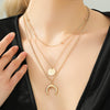 Light Luxury Design Three Layer Eight Mans Star Crescent Alloy Necklace For Women With Electroplating And Water Wave Chain