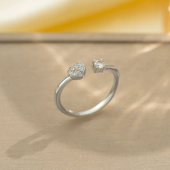 Light Luxury Design Women's Opening Adjustable Copper Ring With Full Diamond Inlaid Zircon Electroplated Heart Shape And Geometric Animal Zodiac Pattern