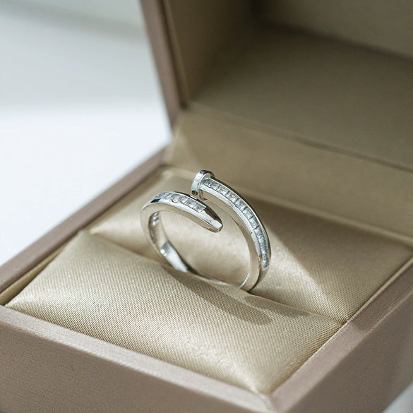 Light Luxury Design Women's Opening Adjustable Copper Ring With Full Diamond Inlaid Zircon Electroplated Heart Shape And Geometric Animal Zodiac Pattern