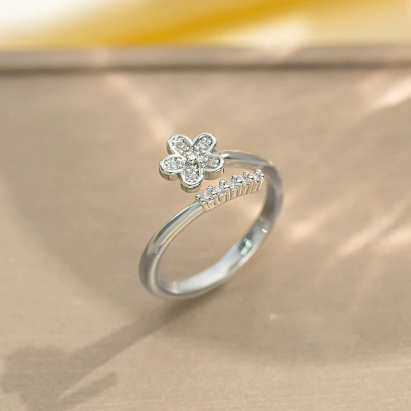 Light Luxury Design Women's Opening Adjustable Copper Ring With Full Diamond Inlaid Zircon Electroplated Heart Shape And Geometric Animal Zodiac Pattern