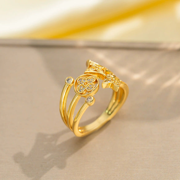 Light Luxury Design Women's Opening Adjustable Copper Ring With Full Diamond Inlaid Zircon Electroplated Heart Shape And Geometric Animal Zodiac Pattern