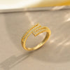 Light Luxury Design Women's Opening Adjustable Copper Ring With Full Diamond Inlaid Zircon Electroplated Heart Shape And Geometric Animal Zodiac Pattern