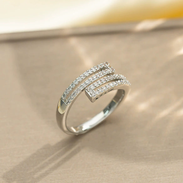 Light Luxury Design Women's Opening Adjustable Copper Ring With Full Diamond Inlaid Zircon Electroplated Heart Shape And Geometric Animal Zodiac Pattern