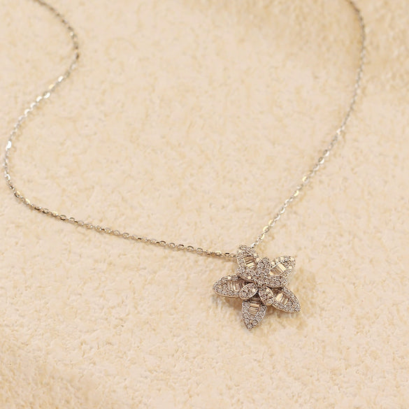 Light Luxury Diamond Necklace S925 Silver Fivepointed Star Oshaped Chain Electroplating Geometric Style For Women