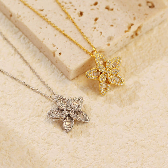 Light Luxury Diamond Necklace S925 Silver Fivepointed Star Oshaped Chain Electroplating Geometric Style For Women