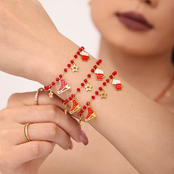 Light Luxury Electroplated Garnet Beaded Geometric Stainless Steel Jewelry Set For Women With Necklace And Earrings