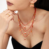 Light Luxury Electroplated Garnet Beaded Geometric Stainless Steel Jewelry Set For Women With Necklace And Earrings