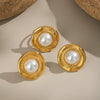 Light Luxury Elegant Lace Pearl Stainless Steel Jewelry Earrings And Ring With Geometric Pattern Electroplating