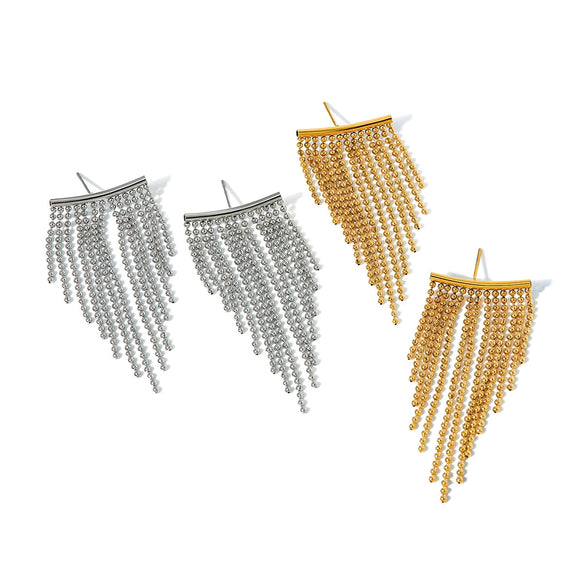 Light Luxury Elegant Stainless Steel Multilayer Small Round Bead Tassel Geometric Earrings Jewelry For Women With Electroplating
