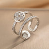 Light Luxury Exquisite Copper Zircon Double Layer Four Leaf Clover Finger Ring With Diamond Processing For Women