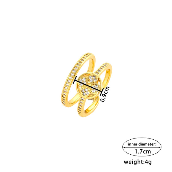 Light Luxury Exquisite Copper Zircon Double Layer Four Leaf Clover Finger Ring With Diamond Processing For Women