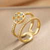 Light Luxury Exquisite Copper Zircon Double Layer Four Leaf Clover Finger Ring With Diamond Processing For Women