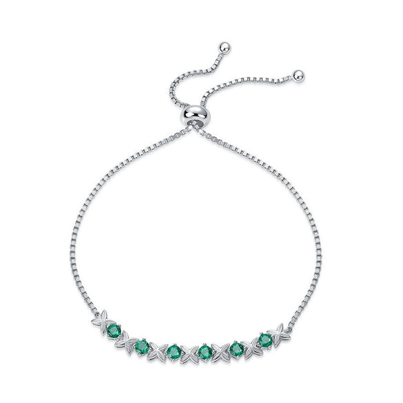 Light Luxury Fashion Cultivated Emerald Women's Bracelet S925 Silver Geometric Design Diamond Set