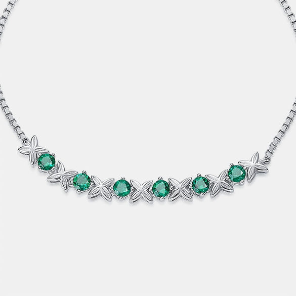Light Luxury Fashion Cultivated Emerald Women's Bracelet S925 Silver Geometric Design Diamond Set