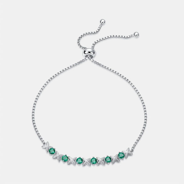 Light Luxury Fashion Cultivated Emerald Women's Bracelet S925 Silver Geometric Design Diamond Set