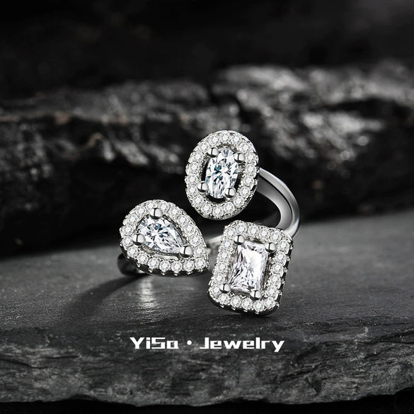 Light Luxury Fashion Design Opening Inlaid Zircon Ring For Women Jewelry With Constellation Pattern Copper Material