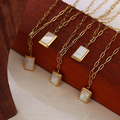 Wholesale Jewelry French Style Geometric 304 Stainless Steel 18K Gold Plated Plating Inlaid Shell Necklace