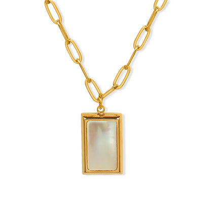 Wholesale Jewelry French Style Geometric 304 Stainless Steel 18K Gold Plated Plating Inlaid Shell Necklace