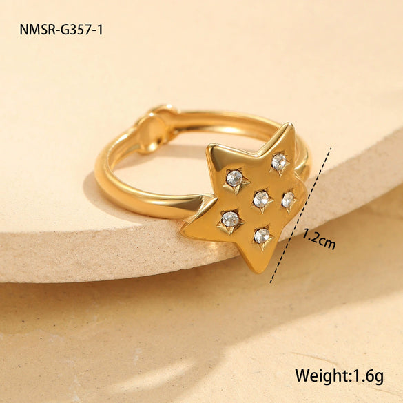 Light Luxury Fashion Stainless Steel Adjustable Ring With Electroplating Geometric Design For Women