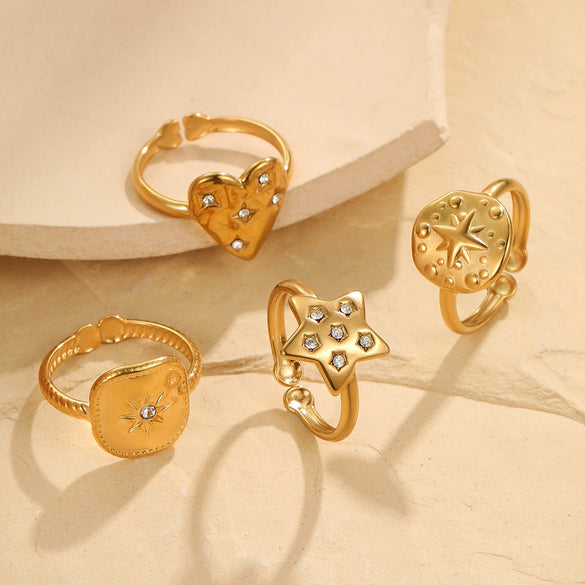 Light Luxury Fashion Stainless Steel Adjustable Ring With Electroplating Geometric Design For Women