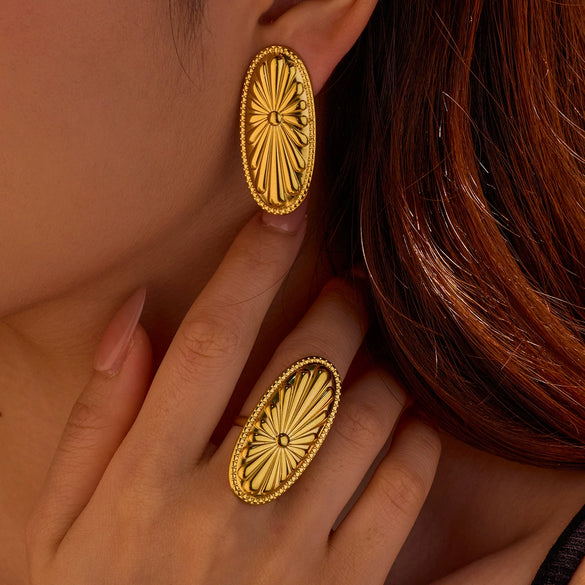 Light Luxury Fashion Stainless Steel Earrings Ring Bracelet Combination With Geometric Design And Electroplating