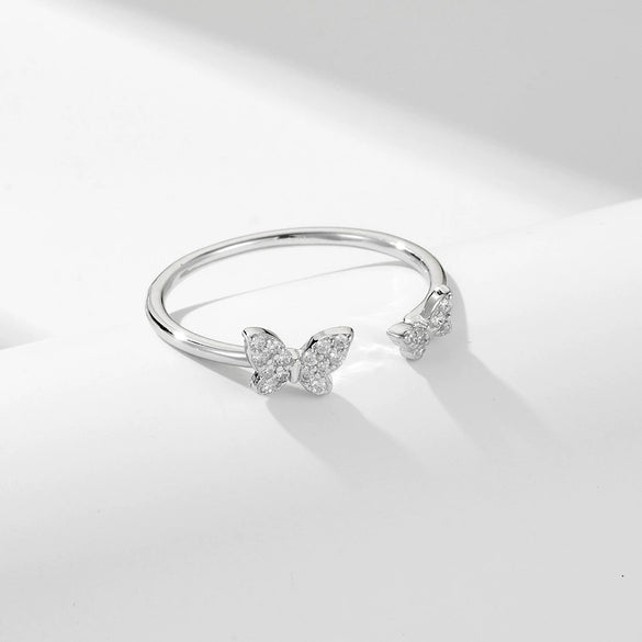Light Luxury Fashion Sterling Silver Diamond Butterfly Open Ring For Women Popular Jewelry