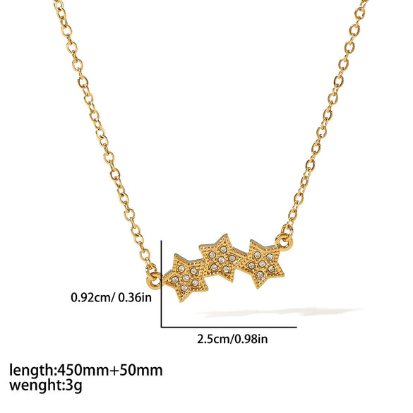 Light Luxury Fashion Zircon Stainless Steel Star Moon Pendant Necklace With Electroplating