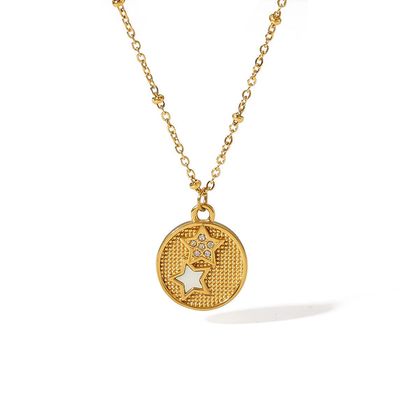 Light Luxury Fashion Zircon Stainless Steel Star Moon Pendant Necklace With Electroplating