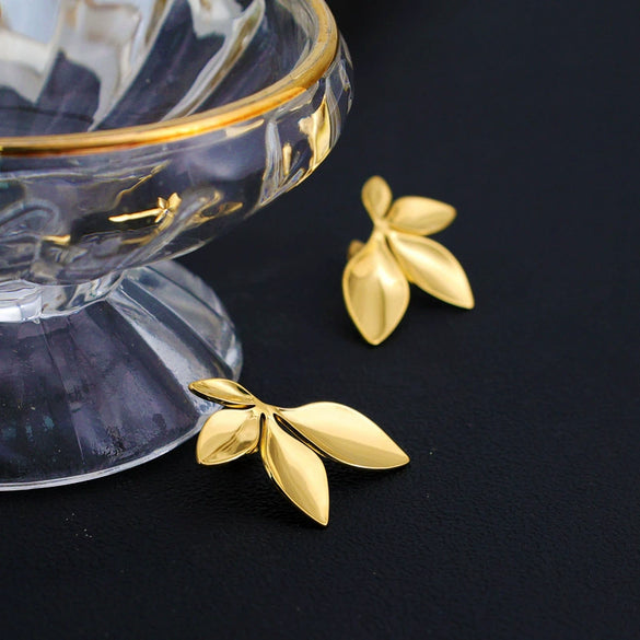 Light Luxury Flower Petal Leaf Stainless Steel Women's Earrings Vacuum Plated 18K Gold