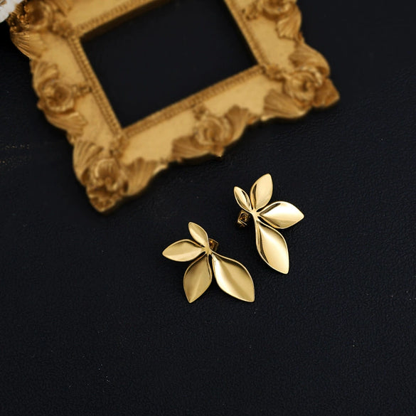 Light Luxury Flower Petal Leaf Stainless Steel Women's Earrings Vacuum Plated 18K Gold