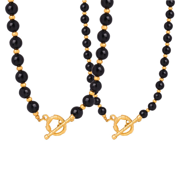 Light Luxury Geometric Black Agate Handmade Titanium Steel Ball Necklace Unisex
