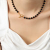 Light Luxury Geometric Black Agate Handmade Titanium Steel Ball Necklace Unisex